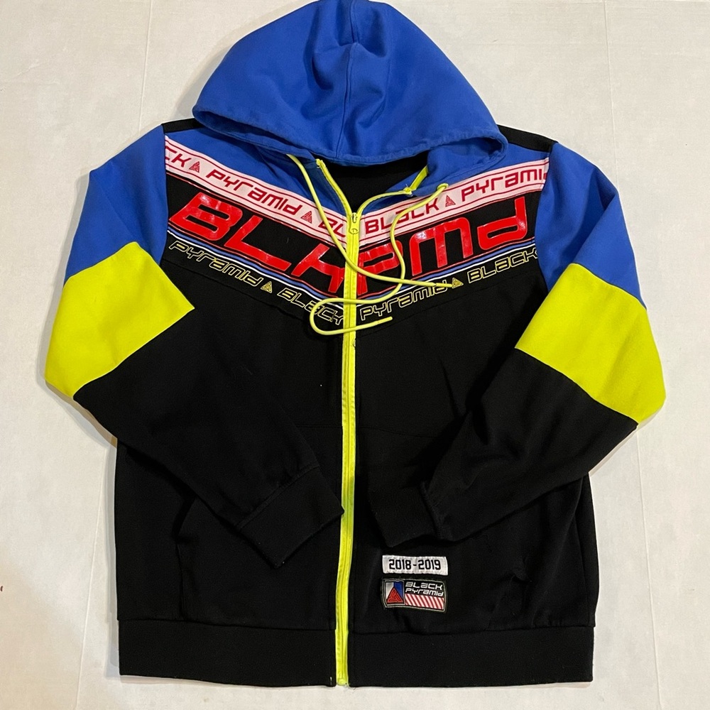 Black Pyramid Full Zip Blue Black Yellow Hoodie Jacket Men’s XL